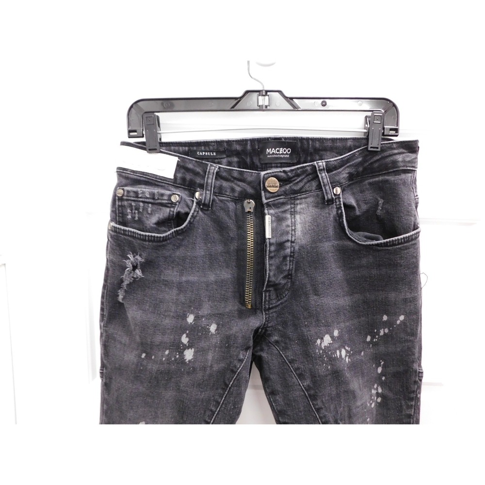 Maceoo Mens Capsule Distressed Jeans Black Island Straight Black size 32